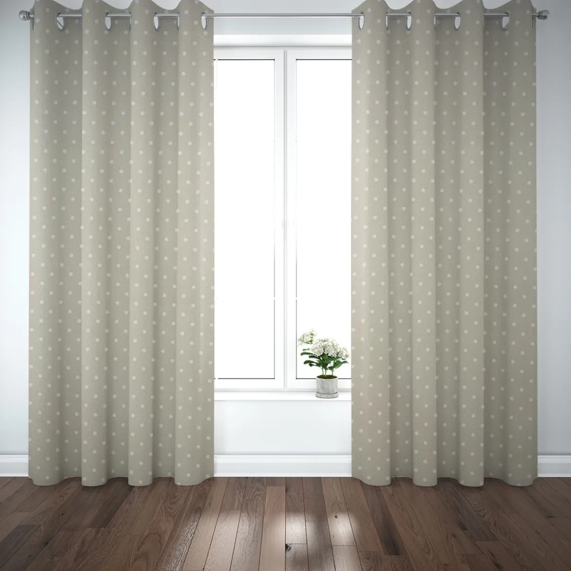 Gardinenstoff Dekostoff Baumwollstoff Full Stop Punkte grünbeige weiß 140cm Breite