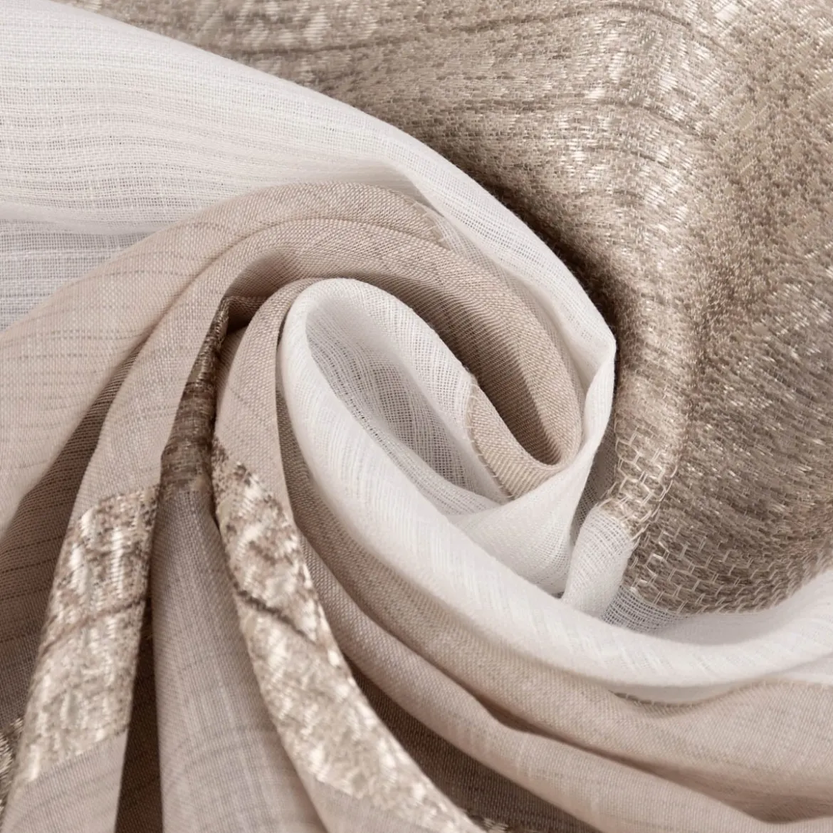 Gardinenstoff Dekostoff halbtransparent Streifen matt glänzend beige 1,50m Breite
