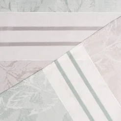 Gardinenstoff Dekostoff halbtransparent Streifen matt Blätter mintgrün grau 1,50m Breite