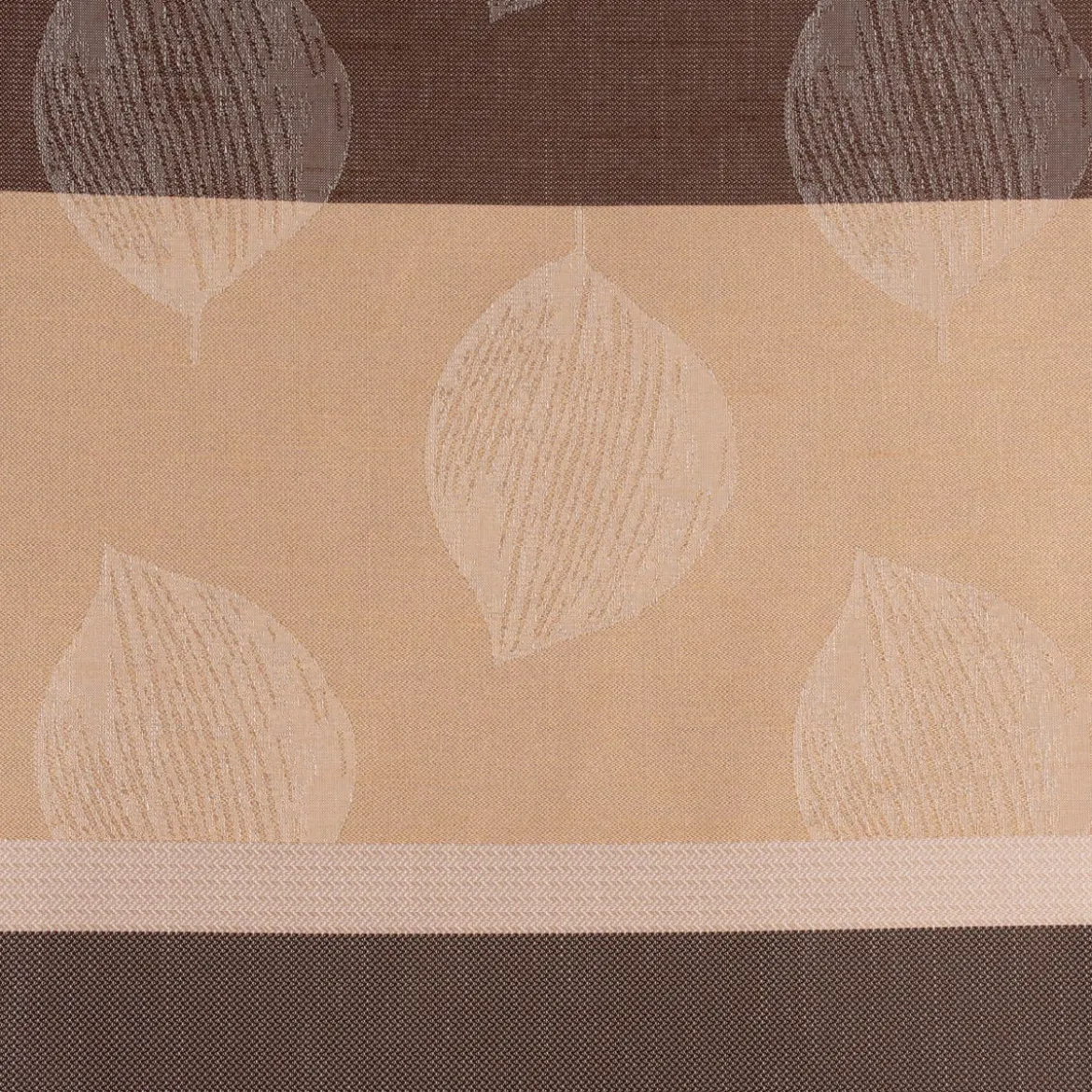 Gardinenstoff Dekostoff halbtransparent Streifen Blätter braun beige 1,50m Breite
