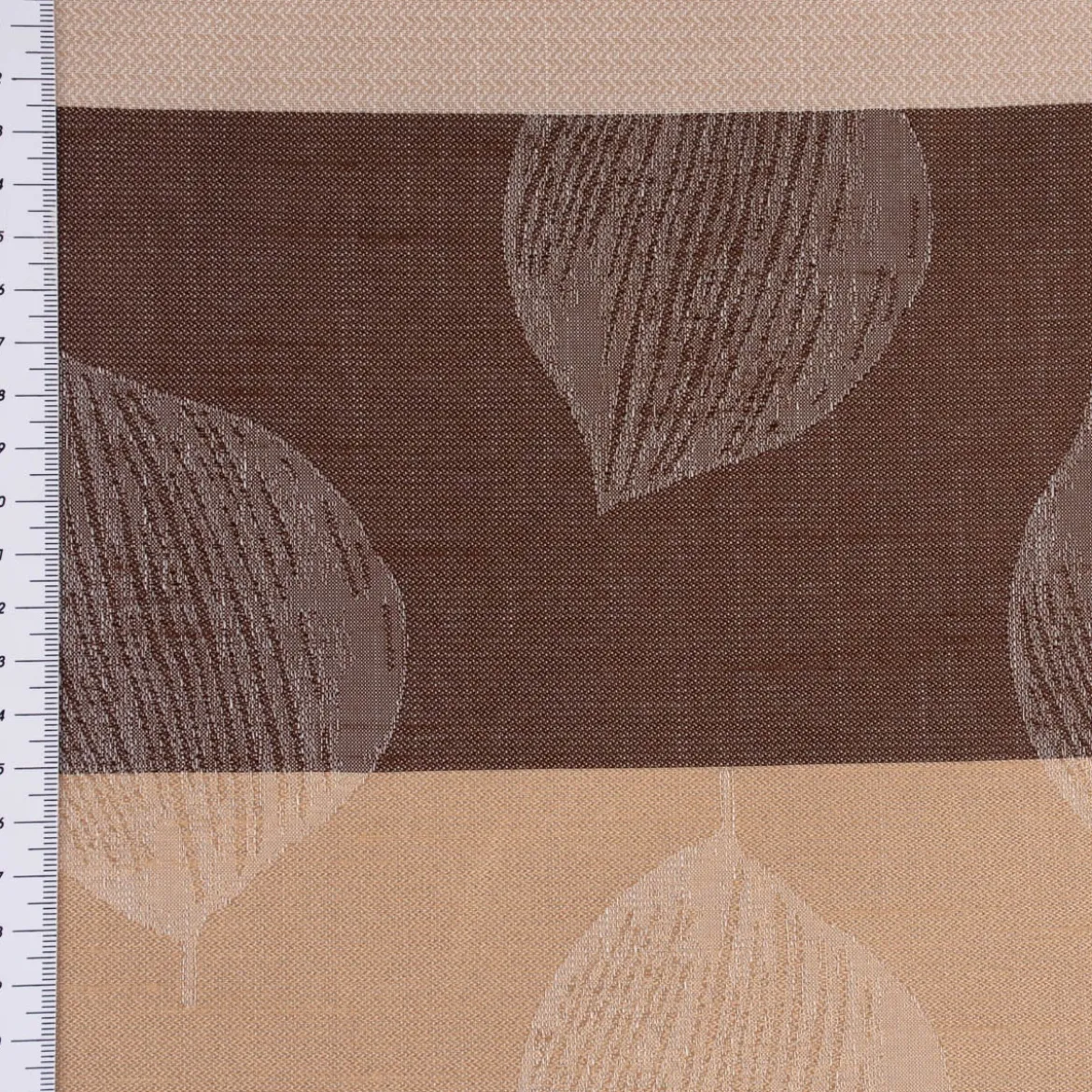 Gardinenstoff Dekostoff halbtransparent Streifen Blätter braun beige 1,50m Breite