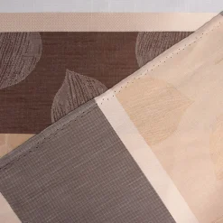 Gardinenstoff Dekostoff halbtransparent Streifen Blätter braun beige 1,50m Breite