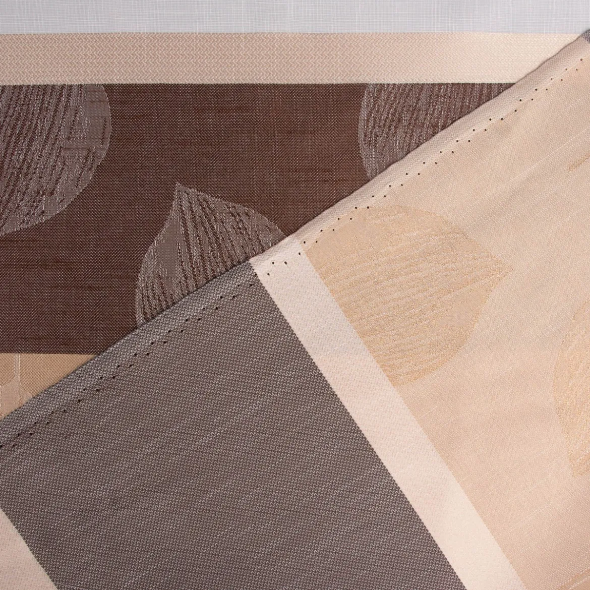 Gardinenstoff Dekostoff halbtransparent Streifen Blätter braun beige 1,50m Breite