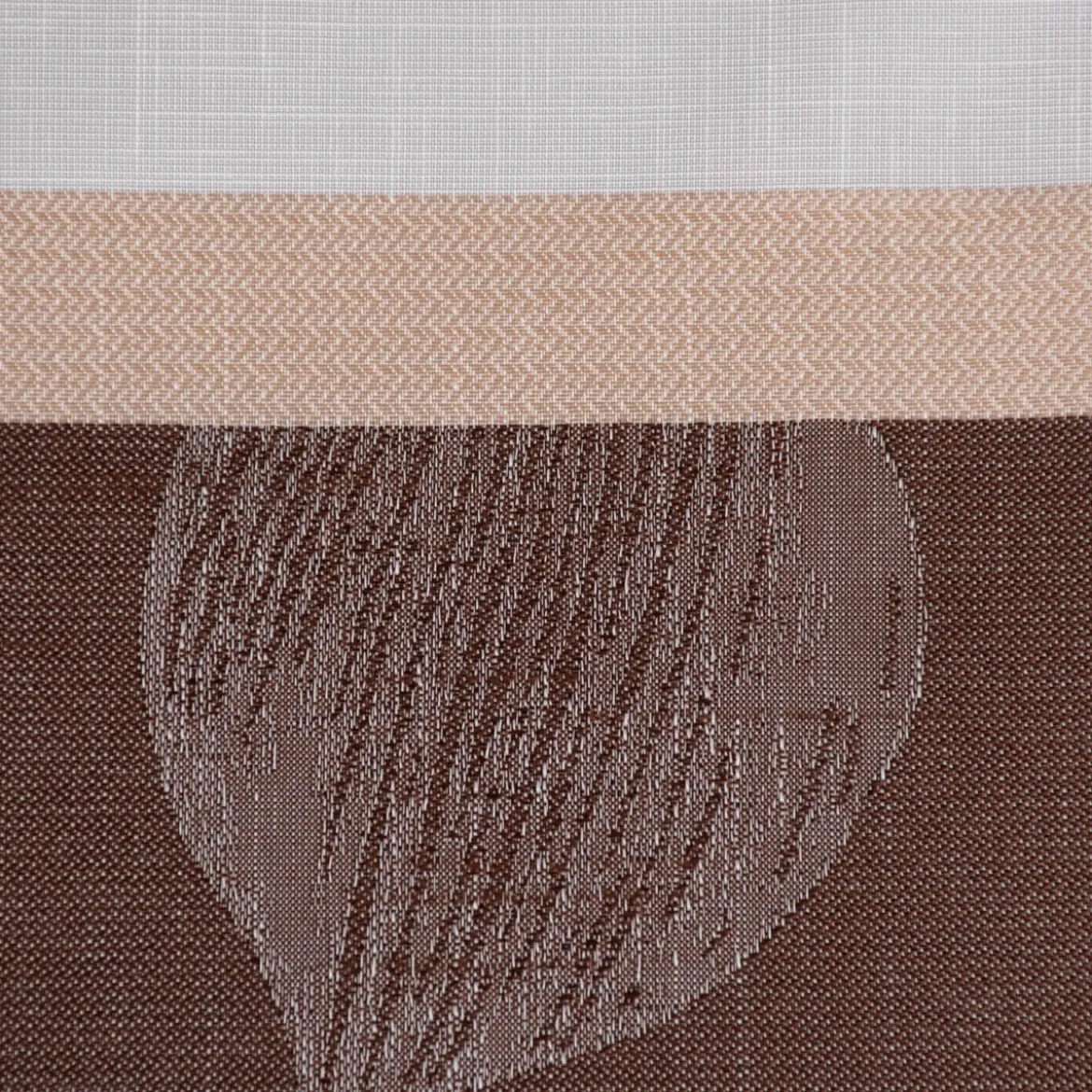 Gardinenstoff Dekostoff halbtransparent Streifen Blätter braun beige 1,50m Breite