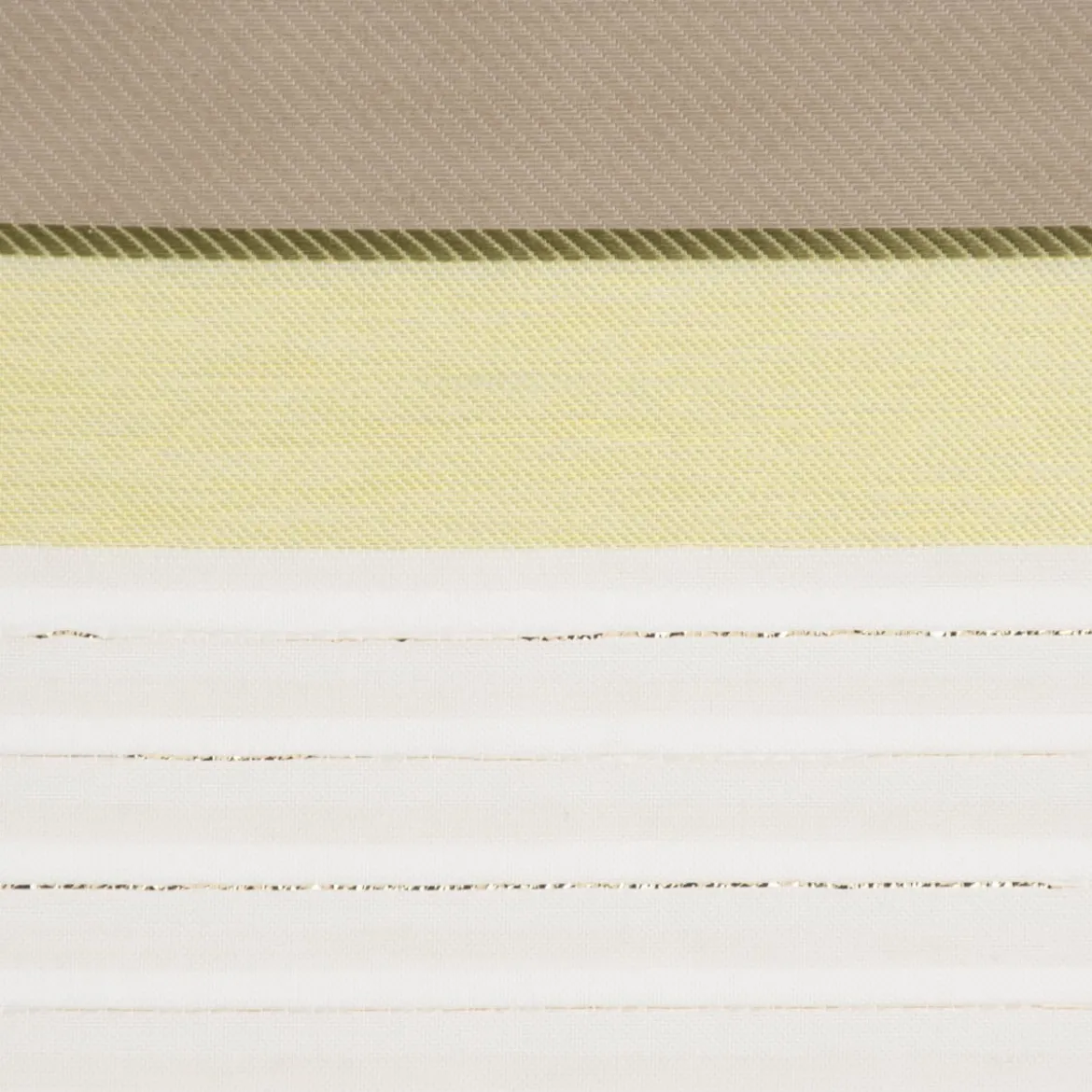 Gardinenstoff Dekostoff halbtransparent Streifen mit goldfarbigen Effekten grün taupe creme 1,50m Breite