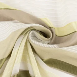 Gardinenstoff Dekostoff halbtransparent Streifen mit goldfarbigen Effekten grün taupe creme 1,50m Breite