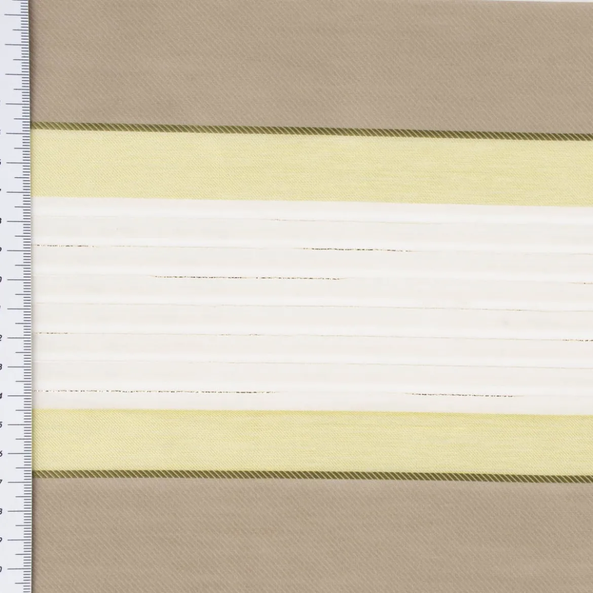 Gardinenstoff Dekostoff halbtransparent Streifen mit goldfarbigen Effekten grün taupe creme 1,50m Breite