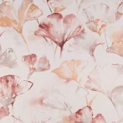 Gardinenstoff Dekostoff halbtransparent Leinenstruktur Aquarell Ginkgo Blätter weiß braun 1,50m Breite
