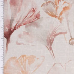 Gardinenstoff Dekostoff halbtransparent Leinenstruktur Aquarell Ginkgo Blätter weiß braun 1,50m Breite