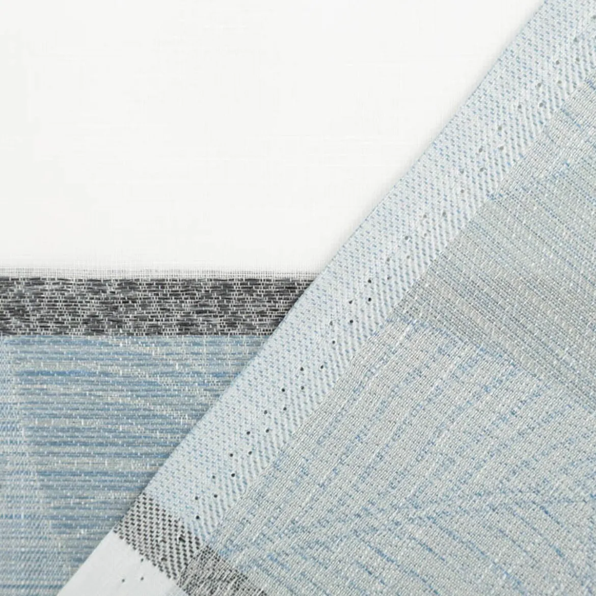 Gardinenstoff Dekostoff halbtransparent Jacquard-Streifen Blätter hellblau 1,50m Breite