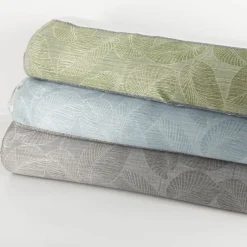 Gardinenstoff Dekostoff halbtransparent Jacquard-Streifen Blätter hellblau 1,50m Breite