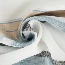 Gardinenstoff Dekostoff halbtransparent Jacquard-Streifen Blätter hellblau 1,50m Breite