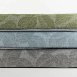 Gardinenstoff Dekostoff halbtransparent Jacquard-Streifen Blätter hellblau 1,50m Breite