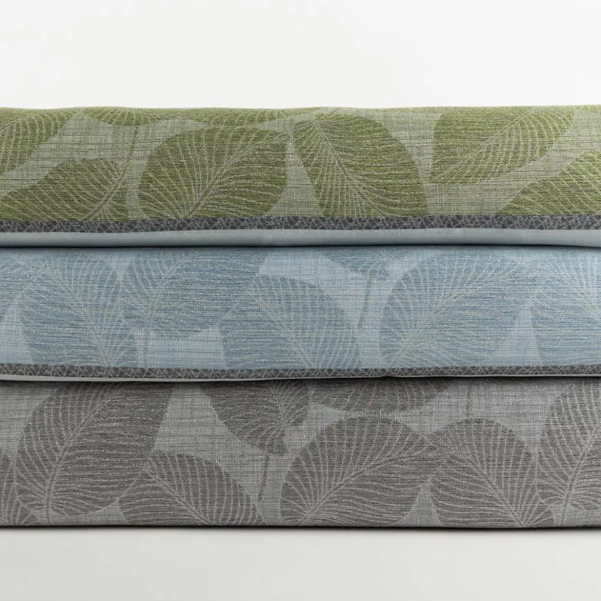 Gardinenstoff Dekostoff halbtransparent Jacquard-Streifen Blätter hellblau 1,50m Breite