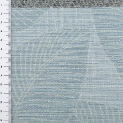 Gardinenstoff Dekostoff halbtransparent Jacquard-Streifen Blätter hellblau 1,50m Breite