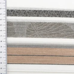 Gardinenstoff Dekostoff halbtransparent Jacquard-Streifen Blätter weiß taupe 1,50m Breite
