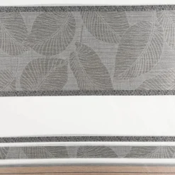 Gardinenstoff Dekostoff halbtransparent Jacquard-Streifen Blätter weiß taupe 1,50m Breite