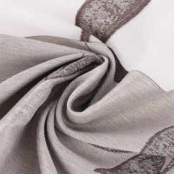Gardinenstoff Dekostoff halbtransparent Scherli Streifen Blätter taupe weiß 1,50m Breite