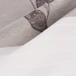Gardinenstoff Dekostoff halbtransparent Scherli Streifen Blätter taupe weiß 1,50m Breite