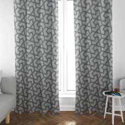 Gardinenstoff Dekostoff Jacquard Digitaldruck Linien Grafik beige blau 1,4m Breite