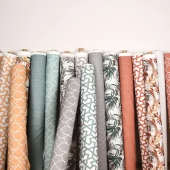 Gardinenstoff Dekostoff Jacquard Digitaldruck Geometrie Sechseck gelb beige 1,4m Breite