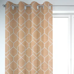 Gardinenstoff Dekostoff Jacquard Digitaldruck Geometrie Sechseck gelb beige 1,4m Breite