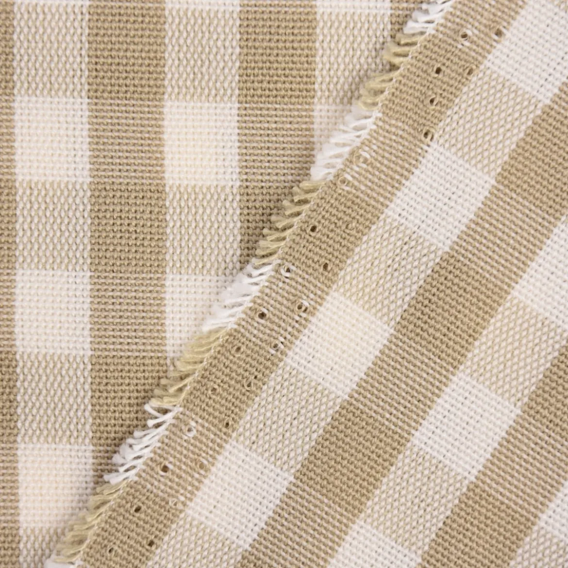 Gardinenstoff Dekostoff Landhausstoff weiß beige kariert 1,60m Breite
