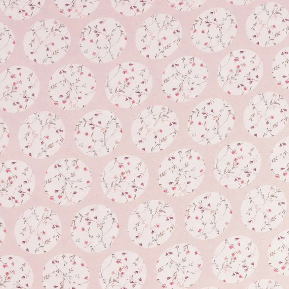 Gardinenstoff Dekostoff Landhausstoff Blümchen Kreise Pastell rosa 1,65m Breite