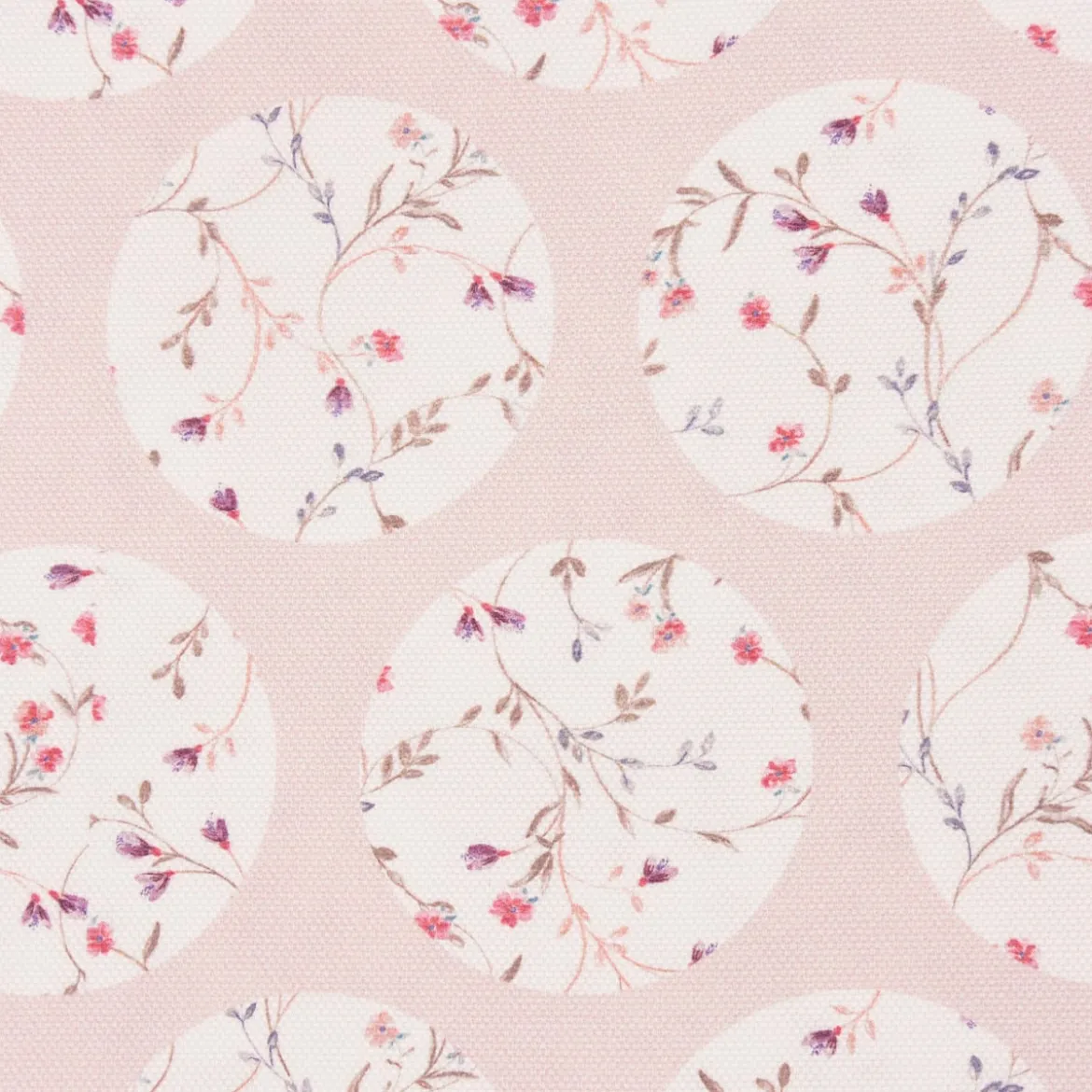Gardinenstoff Dekostoff Landhausstoff Blümchen Kreise Pastell rosa 1,65m Breite