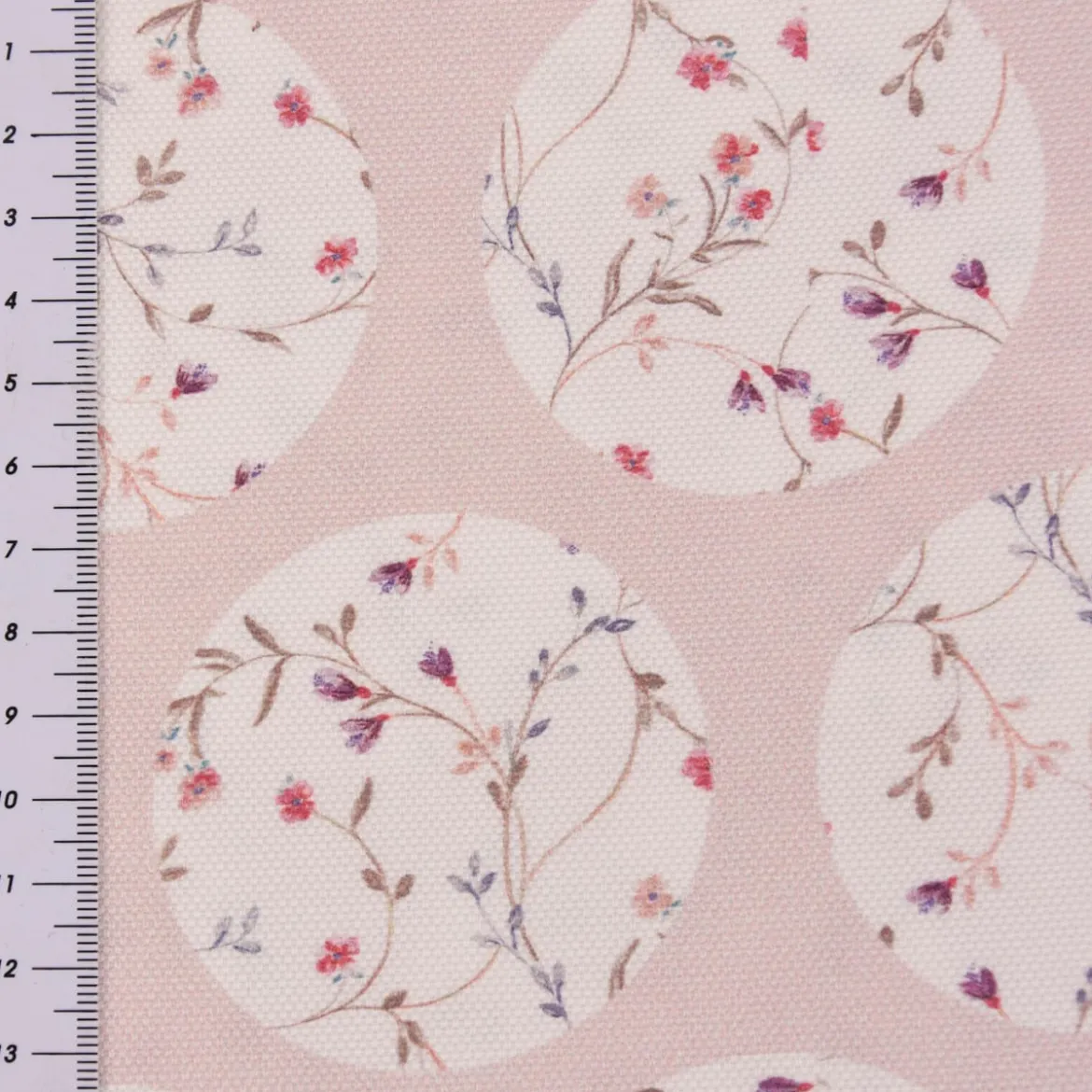 Gardinenstoff Dekostoff Landhausstoff Blümchen Kreise Pastell rosa 1,65m Breite