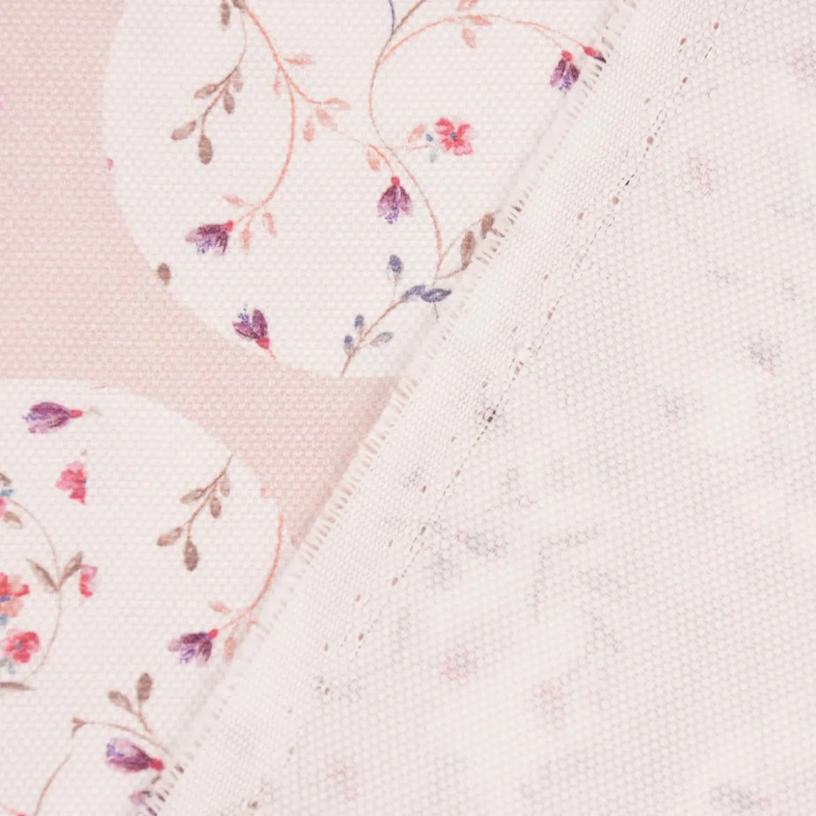 Gardinenstoff Dekostoff Landhausstoff Blümchen Kreise Pastell rosa 1,65m Breite