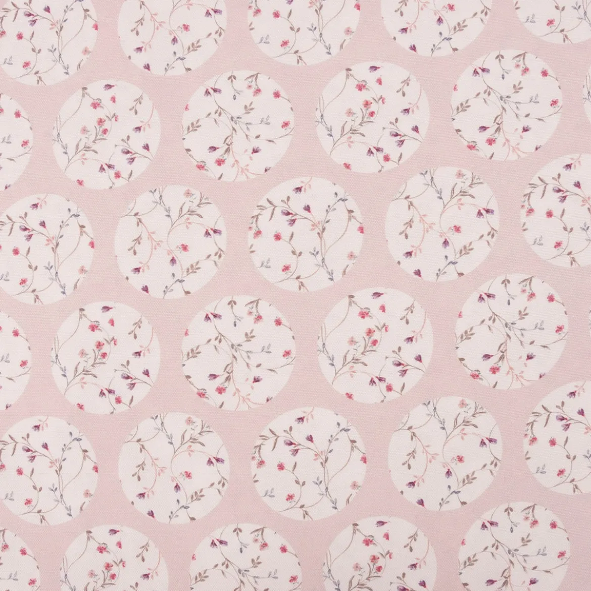 Gardinenstoff Dekostoff Landhausstoff Blümchen Kreise Pastell rosa 1,65m Breite