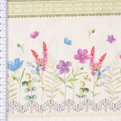Gardinenstoff Dekostoff Landhausstoff Wiesenblumen Streifen natur bunt lila 1,60m Breite