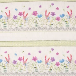 Gardinenstoff Dekostoff Landhausstoff Wiesenblumen Streifen natur bunt lila 1,60m Breite