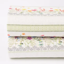 Gardinenstoff Dekostoff Landhausstoff Wiesenblumen Streifen natur bunt lila 1,60m Breite