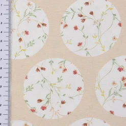Gardinenstoff Dekostoff Landhausstoff Blümchen Kreise Pastell apricot 1,65m Breite