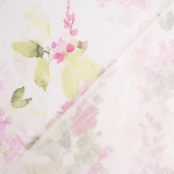 Gardinenstoff Dekostoff Leinenstruktur halbtransparent Aquarell Blumen weiß rosa grün 1,45m Breite