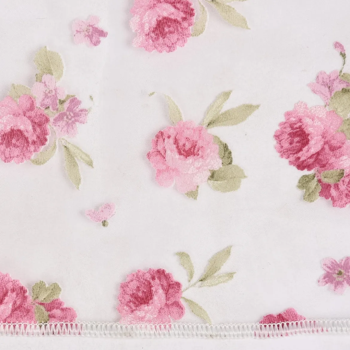 Gardinenstoff Dekostoff Organza Pfingstrosen klein weiß rosa grün 2,8m Höhe