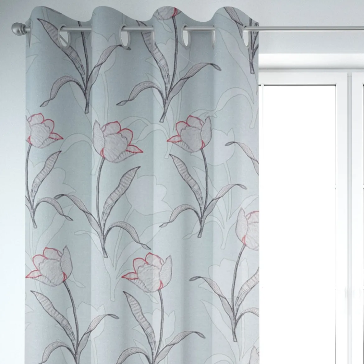 Gardinenstoff Dekostoff Tulpen mint 1,40m Breite
