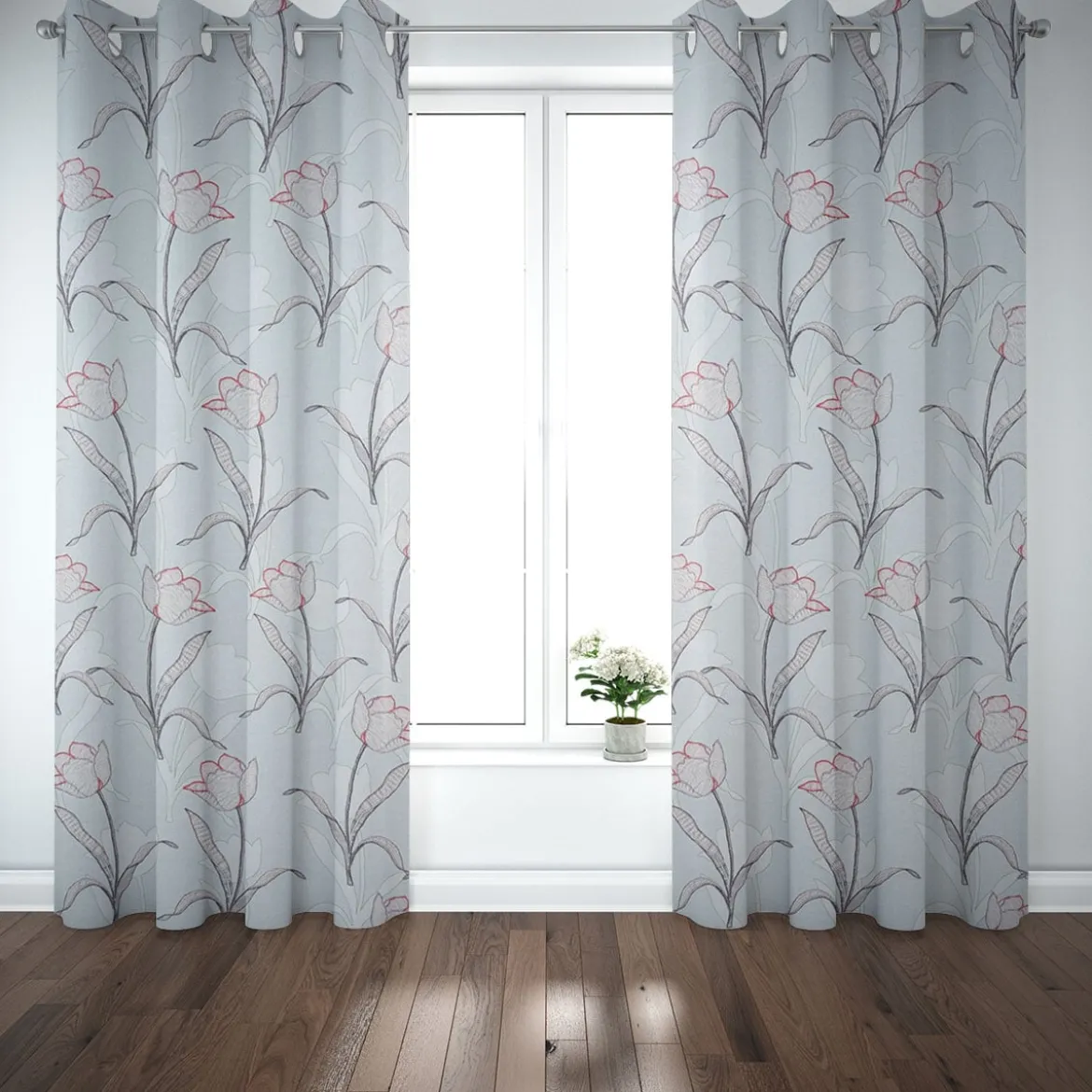 Gardinenstoff Dekostoff Tulpen mint 1,40m Breite