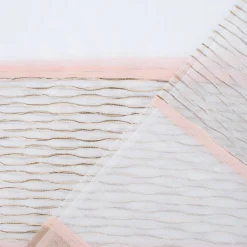 Gardinenstoff Dekostoff Voile Streifen grob Glanz creme beige rosé gold 1,4m Breite
