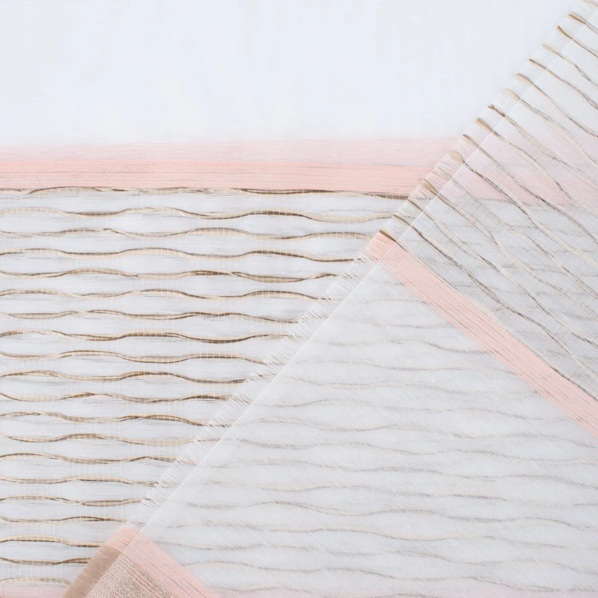 Gardinenstoff Dekostoff Voile Streifen grob Glanz creme beige rosé gold 1,4m Breite