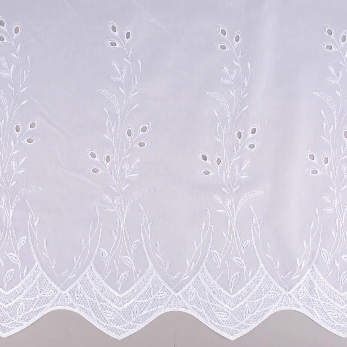 Gardinenstoff Gardinenstores Stickerei Voile Blätter Bordüre weiß 175cm