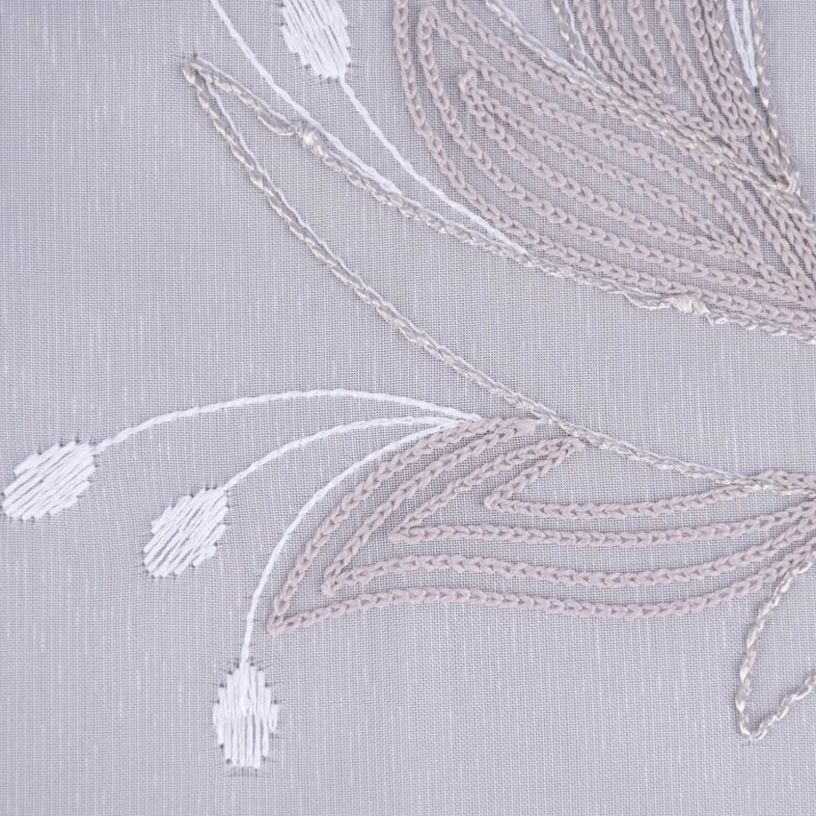 Gardinenstoff Gardinenstores Stickerei Voile Blätter Blüten raumhoch weiß grau 280cm