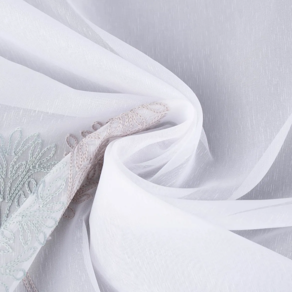 Gardinenstoff Gardinenstores Stickerei Voile Blätter Bäumchen raumhoch weiß mint beige 280cm