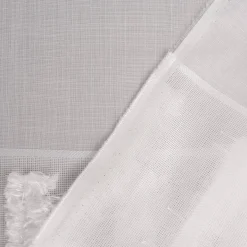Gardinenstoff halbtransparent Strukturoptik Fransen Streifen wollweiß 150cm Breite