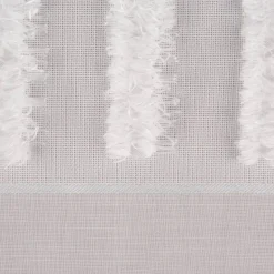 Gardinenstoff halbtransparent Strukturoptik Fransen Streifen wollweiß 150cm Breite