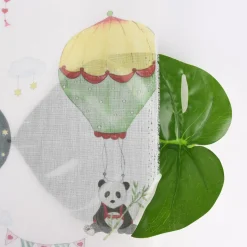 Gardinenstoff Kinderzimmerstoff Leinenoptik halb-transparent Lamarama Lamas, Pandas, Heißluftballons 160cm Breite
