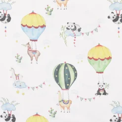 Gardinenstoff Kinderzimmerstoff Leinenoptik halb-transparent Lamarama Lamas, Pandas, Heißluftballons 160cm Breite