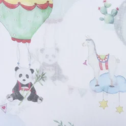 Gardinenstoff Kinderzimmerstoff Leinenoptik halb-transparent Lamarama Lamas, Pandas, Heißluftballons 160cm Breite